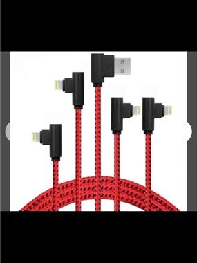 Universal 4-Pack Right-Angle Lightning Charging Cables - Red